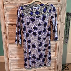 Long sleeve purple and black dress